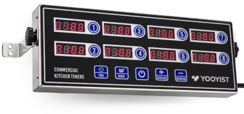 YOOYIST Commercial 8 Channel Kitchen Timer Digital Restaurant Timers Professional Loud Alarm Cooking Reminder for Food Truck Fryer Bakery Pizza Coffee Heavy Duty