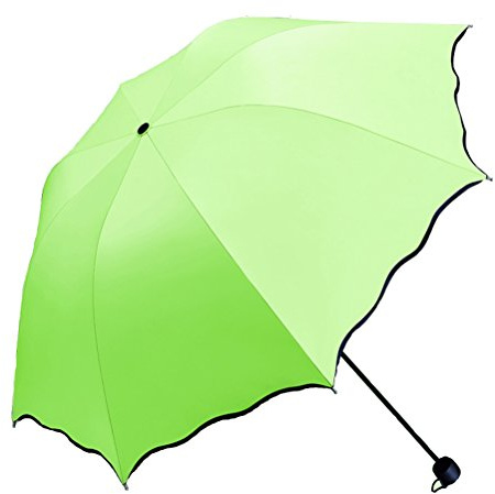 Maibar Umbrelle UV-blockering, vikbart paraply för kvinnor, kompakt spets, blåsiga paraplyer, regn på sommaren, parasoll, Färg: grön, 97CM