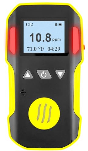 Detector de Gas Cloro | Certificado de Calibración de la UE y EE. UU. | Recarga USB | Alarmas Sonoras, Luminosas y por Vibración | 0–50 ppm Gas Cl2 |