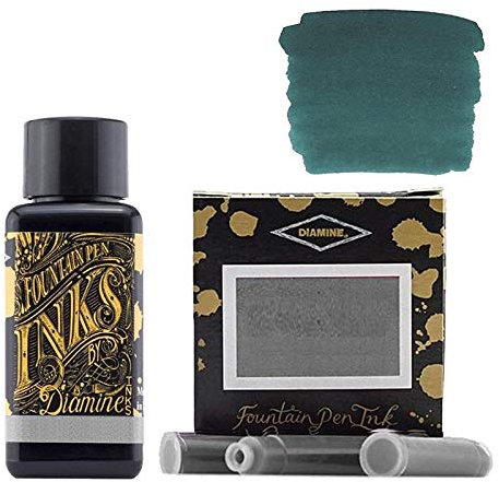 Diamine 30ml Teal fountain pen ink bottle + ink cartridges 6 pack