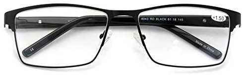 V.W.E. Men Premium Rectangle Metal with Plastic Temple Extra Large Reader - 152mm Wide Frame Reading Glasses (Black, 1.50)