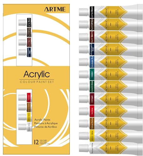 Artme Acrylic Paint 12 Colours Tubes (12ml) Premium Quality - Students & Artists, Rich shades - Easy to use