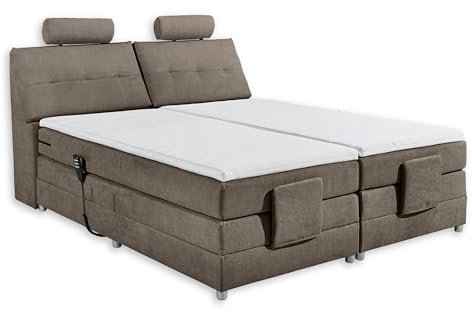 Stella Trading Palermo 2 Boxspringbett 180x200 elektrisch verstellbar, Stone - Bequemes Doppelbett mit dekorativer Steppung & Komfortschaum Topper - 180 x 127 x 234 cm (B/H/T)