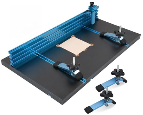 POWERTEC Drill Press Table Accessories Kit w/T Track Drill Press Fence 14x24,Laser Etched Scale, Clamps, Adjustable Inserts w/Knob, Flip Stops, Table Fence, Fits Tables 12 Above - 71539