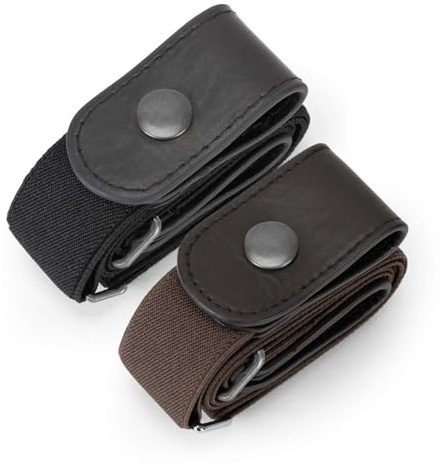 JASGOOD 2 Pack No Buckle Elastic Belt for Women Men, Buckle Free No Bulge No Hassle Invisible Stretch Belt for Jeans Pants Trousers, Black/Coffee,Fit Waist 35-50