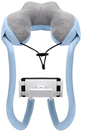 MoKo Handyhalter mit Halskissen, 360° Einstellbar Handyhalterung mit U Förmigem Kissen Flexibler Schwanenhals Lazy Tablethalter Auto Nackenkissen für 5,5-11 Geräte, Blau