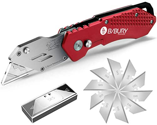 BIBURY Taglierino Professionale,Taglierino Pieghevole in Acciaio Inox con 10 Lame Taglierino,Cutter Professionale con Maniglia Antiscivolo e Design del Blocco di Sicurezza,Taglierino Piccolo - Rossa