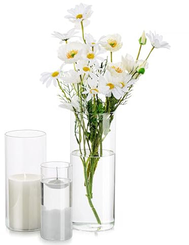 Cilindro Vaso Di Fiori In Vetro Trasparente, 3 Pezzi/Set Glasseam Modern Basic Vasi Per La Decorazione Della Tavola Centrotavola Matrimoni Fiori Rose Pampa Per Soggiorno Ornamenti, 15/20/25 Cm Alto