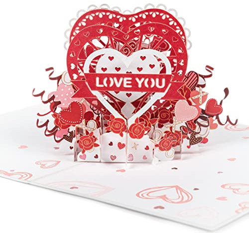 LIMAH® Pop-Up 3D Valentinstag Karte ich liebe dich/zum Geschenk oder Gutschein für Frau, Freundin oder Mann, Freund/Motiv Herzen, i Love you und Rosen