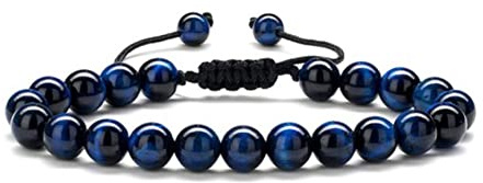 FFWTPY Pulsera Ajustable Piedra Natural Ojo Tigre Azul Negro Trenzada Cuentas Redondas Hombre Mujer Elegante