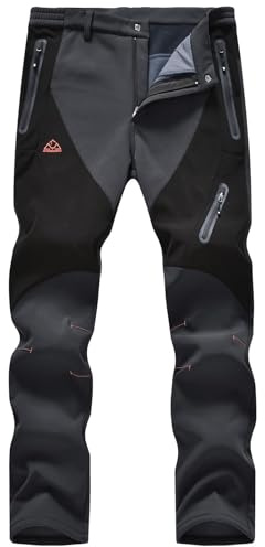 Rdruko Waterproof Fleece Lined Trousers Men Thermal Winter Pants Outdoor Camping Hiking Walking Fishing Snow Ski Warm Trousers Dark Grey 32