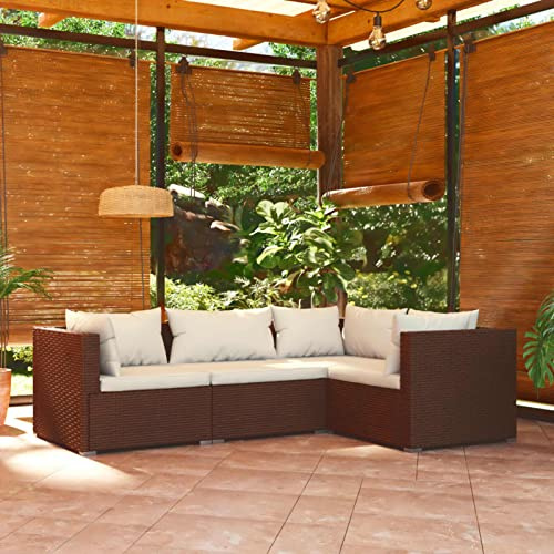 Tidyard Set Divani da Esterno con Cuscini 4 pz in Rattan Polyrattan, Salottino da Giardino per Patio Marrone