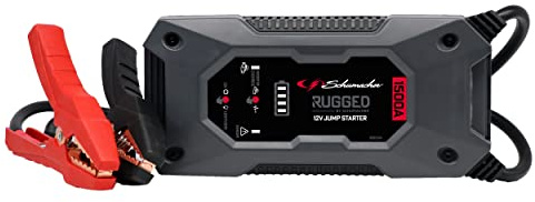 Schumacher Electric SBX462 - Arrancador Coche 1500A 12V - Booster de Litio con Pinzas Seguras - Motor Gasolina 8L / Diésel 6L - USB - Luz LED - Modo Override y Pre-Boost