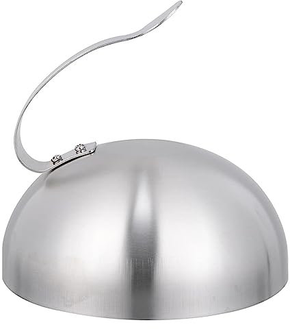 JTBDWOSK Burger Dome Stainless Steel Cover Pizza Dining Bell Cooking Hood Cooking Bell Melting Cheese Kitchen Steamer Lid with Handle Steak Cheeseburger Burger Cloche 28Cm,Silver