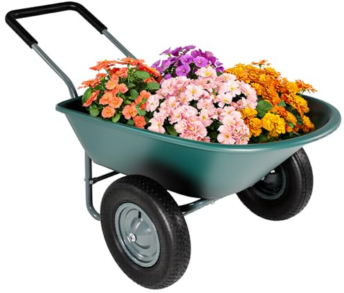 Upgrade 2 Wheel Wheelbarrow, Yard Cart with Padded Handlebar, 14 Inch Pneumatic Tires for High Stability, Ideal for Moving Soil, Plant Shrub, Gardening Tool, Easy Assembly