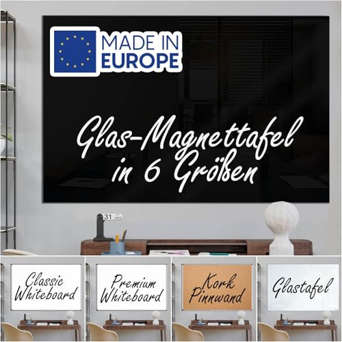 VISCOM Glas-Magnettafel - 40 x 60 cm in sattem Schwarz - rahmenlose Magnetwand - Memoboard magnetisch, beschreibbar & trocken abwischbar - inkl. Magnete, Stift, Tafellöscher