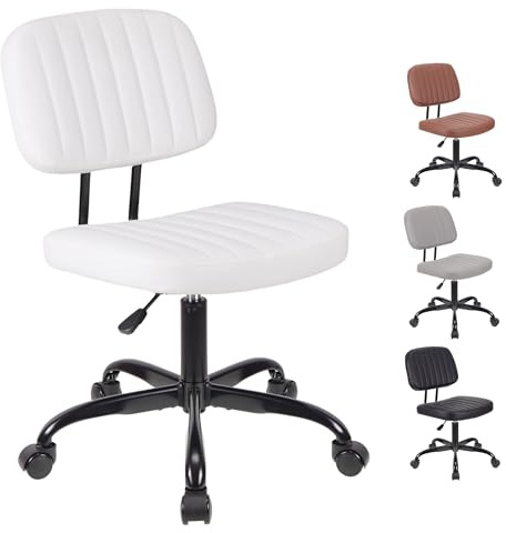 WangPangzi Armless Desk Chair Small Home Office Chair Adjustable Computer Chair with Wheels and Mid Back for Kids,Swivel Chair for Study and Small Space(White)
