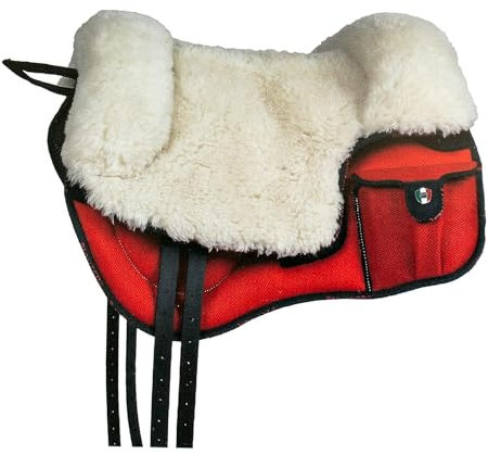 PIONEER Reitsattel aus widerstandsfähigem und atmungsaktivem Air Mesh für Natural Horsemanship, Made in Italy mit Woll-Sattelsitz, Bareback 60x45cm mit Neoprengurt - Fluoreszierendes Orange