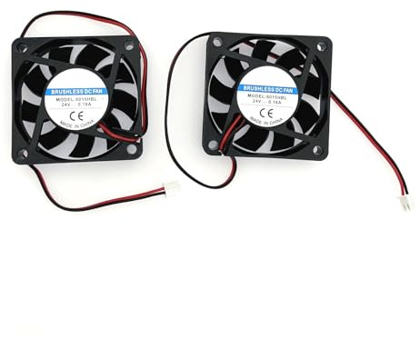 JZK 6015 Lot de 2 mini ventilateurs 60 x 60 x 15 mm 2 broches DC 24 V avec câbles – Petit ventilateur DC silencieux 60 mm 6 cm 6 cm pour boîtier PC et imprimante 3D avec câble et prise