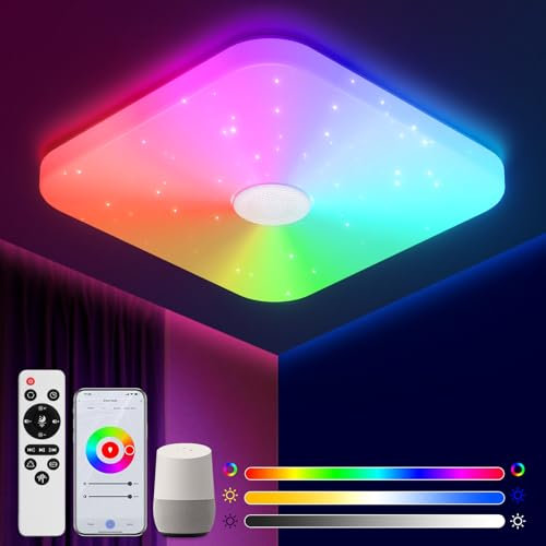 AmazeFun LED Deckenleuchte Dimmbar - 36W Smart RGBIC Deckenlampe mit Bluetooth-Lautsprecher -Steuerung über App, Alexa/Google Assistant und Fernbedienung-Ideal für Schlafzimmer/Kinderzimmer/Wohnzimmer