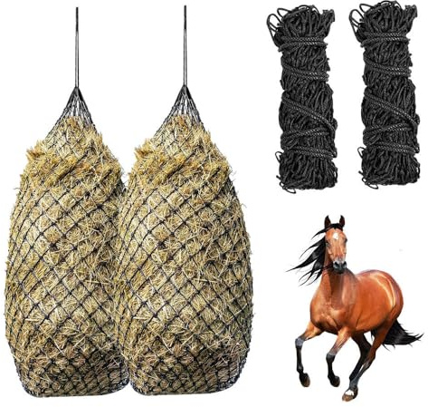 ZOYDP 2 Morceaux Filet a Foin Chevaux, Filet a Foin Chevaux Maille 5x5, 10KG Filet à Foin Portable pour Chevaux pour une Alimentation Adaptée à lespèce, Améliore la Digestion (Noir)