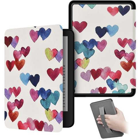 Schlanke Hülle für Kindle Paperwhite 11. Generation 2021 & Signature Edition (6,8) - Leicht, mit Auto Sleep/Wake und Handriemen, Nicht Kompatibel Mit Anderen E-Book-Readern (Buntes Herz)