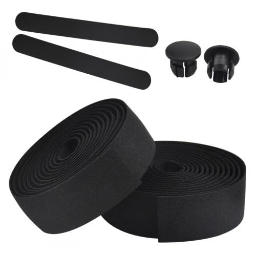 Ehuihuan Traje de Tirantes Para Bicicletas, 2 Rollos de Cinta de Manillar, 2 Enchufes de Manillar, 2 Cinturones de Cola, Cinturón de Devanado Eva de Alta Elasticidad, Cinturón de Amortiguación (Negro)
