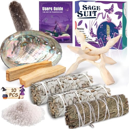 ZHHGOO Sauge Blanche,12cm Cèdre,White Sage, Palo Santo Coquillage D'ormeau, Support Blanc,Encens Naturel à Bruler Anti Stress Méditation,pour Le Nettoyage Énergétique pour Éliminer l'énergie Négative