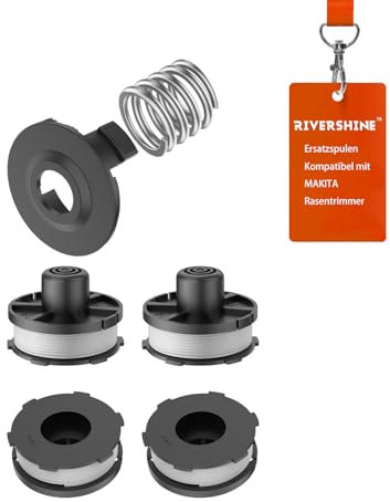 Rivershine 195858-1/196146-9 Ersatzspule Kompatibel mit Makita Akku-Rasentrimmer 18V DUR181, DUR180Z, DUR181RF(4 Spulen+ 1 Spulenabdeckung+ 1 Feder)