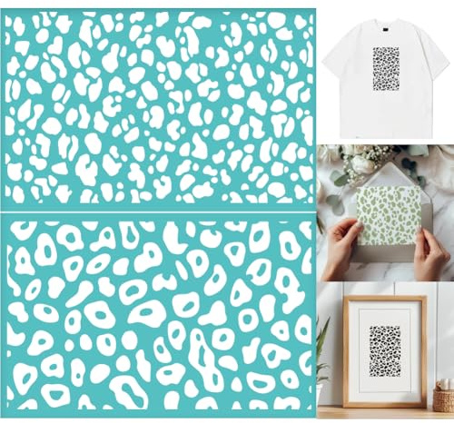 GOMAKERER 2 plantillas serigrafiadas con estampado de leopardo para pintar, cenefa con estampado de animales, plantilla de transferencia de malla de plástico, reutilizable, autoadhesiva, serigrafiada,