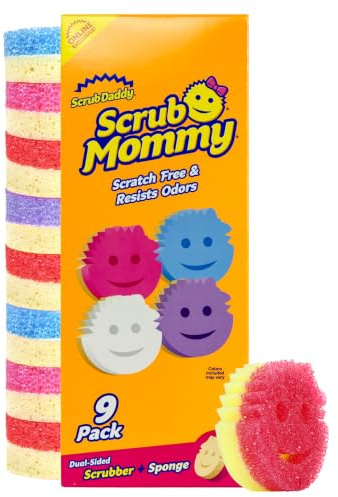 Scrub Daddy Scrub Mommy Kitchen Sponges for Dishes & Wiping Spills - Dual-Sided Dish Scrubber Sponge for Cleaning - Multi-Colored Bulk Pack - Stain & Odor Resistant (9 Count)