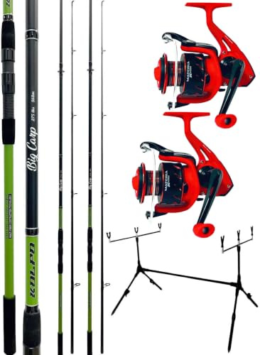 kolpo kit da pesca carpfishing con 2 canne 2 mulinelli filo e rod pod canne robuste e potenti