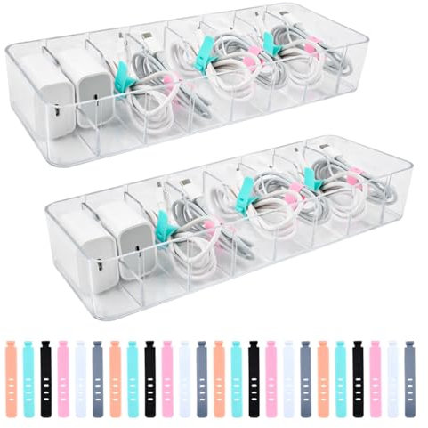 DODUOS 2 Pz Scatola di Immagazzinaggio per Cavi Dati Organizer Cavi Cassetto Scatola per la Conservazione dei Cavi Organizzatore di Dati Plastica Trasparente Scatola Organizer Cavi Contenitore Cavi