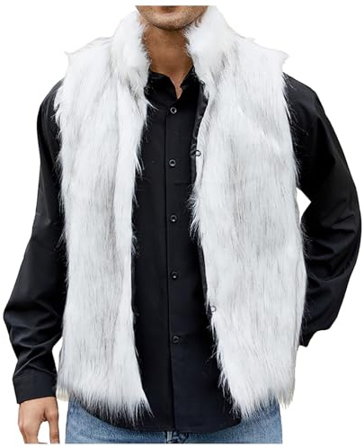 Generisch Gilet en peluche pour homme - Épais - Chaud - Doux - Hiver - Revers en fausse fourrure - Manteau court en fausse fourrure - Sans manches - Parka en fourrure, Blanc., S