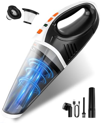 SERVOMASTER Aspirador de Mano, Aspirador Coche Potente sin Cable con 2 Modos de Velocidad, Mini Aspiradors portátil Recargable con Luces LED, Aspiradora de Coche - Hogar, Oficina, Mascotas