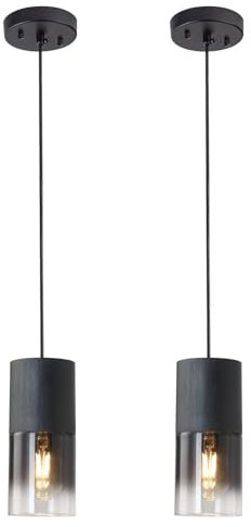 jengush Modern Style Battery Operated Pendant Light Set of 2,Black Battery Ceiling Light fixtures with Rechargeable 8000mAh Bulbs 10 Colors Modes Remote Dimmable for Bedroom Living Room Hallway