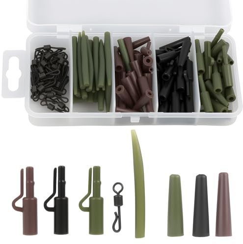 Jecdfs Set di Accessori per la Pesca alla Carpa, 120 Pezzi, Clip Piombo, Maniche Antigroviglio, Code di Gomma, Girelle a Cambio Rapido - Kit Completo per Pescatori Professionisti e Amatoriali