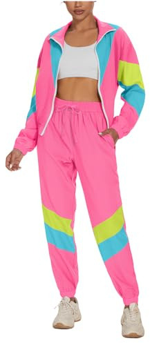 UOUA Women's 2 Piece 80s 90s Outfits Windbreaker Jacket Tracksuit