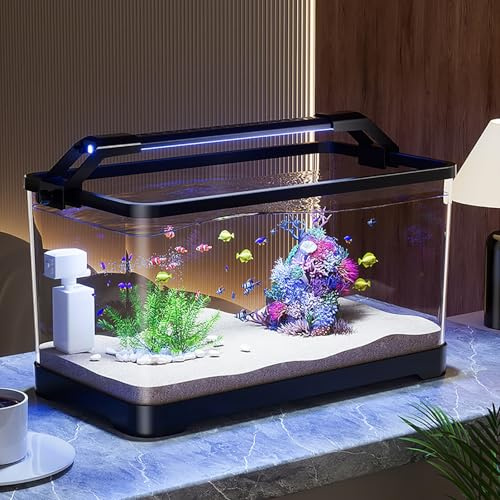 Aquarium-Tank,Aquarium Komplett-Set Mit Filter-System Und LED-Beleuchtung, Aquarium Starter Set, Mini Aquarium Für Wohnzimmer, Büro, Dekoration(Small)