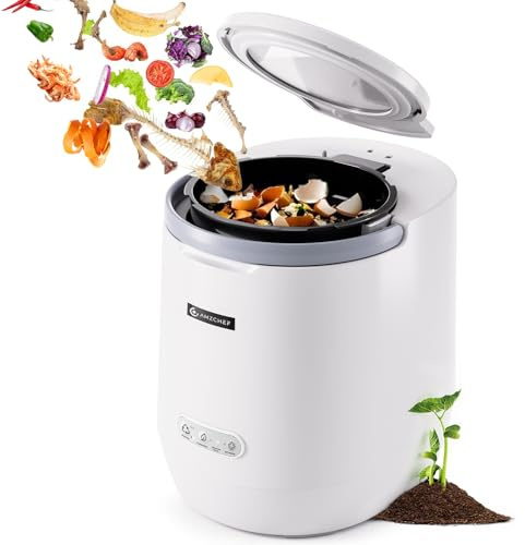AMZCHEF Electric Composter for Kitchen, 4L Countertop Compost Bin Machine - Fast 4-Hour Food Waste to Fertilizer, Odorless Auto-Cleaning Quiet Eco-Friendly Home Composting for Indoor Use