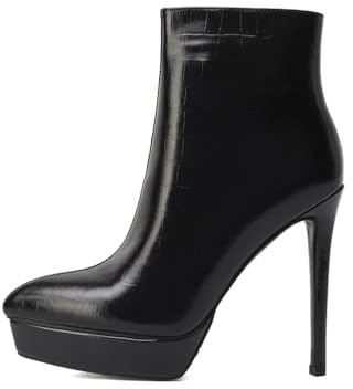 Stivaletti da Donna con Punta Affusolata e Cerniera Laterale - Stivali con Tacco a Stiletto da 13CM per Discoteca, Serate romantiche, Viaggi,Nero,36 EU