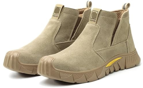IRGVJIFR Arbeitsstiefel Sicherheitsstiefel Herren Schweißerschuhe Anti-Smash Unzerstörbares Ledermaterial Arbeitsschuhe mit Stahlkappe(39)