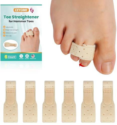 CEYOME Hammer Toe Straighteners for Women & Men - 6Pcs Cushioned Toe Wraps for Walking, Standing, Running, Toe separator for Crooked,Overlapping Toes - Toe Corrector for Protection & Everyday Comfort
