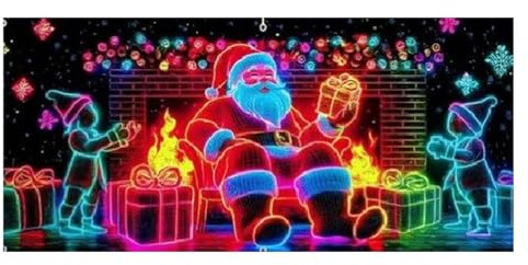Copertura per porta da garage Babbo Natale, 4 x 1,8 m, decorazione festiva UV fluorescente, tela per feste e salotti, per feste