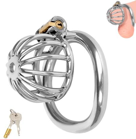 Qcpuuu Cintura di castità per uomo, piccola gabbia di castità, gabbia per il pene dal design cavo, in metallo per uomo con serratura, sex toy estremo per uomo
