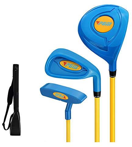Komplett set med golfklubbor för barn, golfjärn, putter, idealisk för pojkar och flickor för att öva på swingsporter (ålder 4–5, blå (med väska))