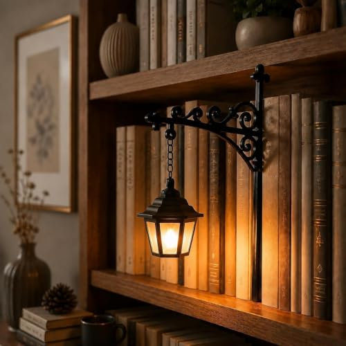 Bibliotekslykta - Dekorativ Hyllblyssning, Läslykta LED-nattljus, Metallbokhyllans Lampor, Vintage Bordsbordsbelysning, Studerande Hemrum Prydnad (Gatulyktor)