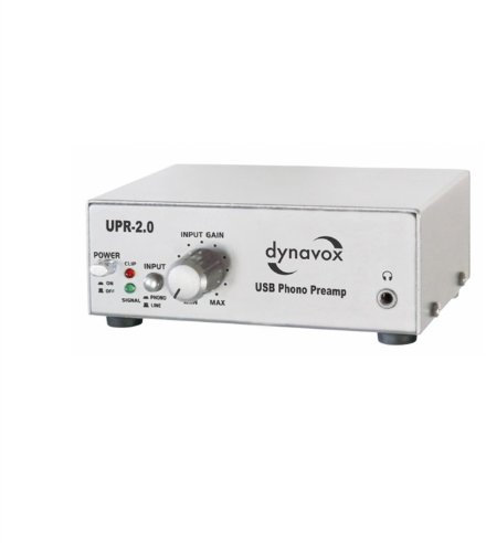 Dynavox Phono-Vorverstärker UPR-2.0, für Plattenspieler mit MM-Abtastsystemen, USB-Ausgang zum Digitalisieren von Vinyl-Platten, Silber