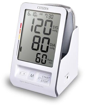 CITIZEN CHU456 Digitales Blutdruckmessgerät für zu Hause, mit praktischer Manschettenaufbewahrung und großem Display, mit Bluthochdruck, Puls und unregelmäßigem Herzschlag und Bewegungsanzeigen