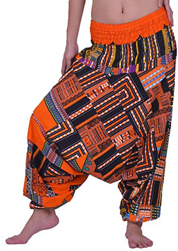 Lofbaz - Pantaloni Harem Femminili per Yoga, Stile Patchwork, Boho, Hippie, Bohémien, Aladino, Unisex - Arancione - Taglia Unica